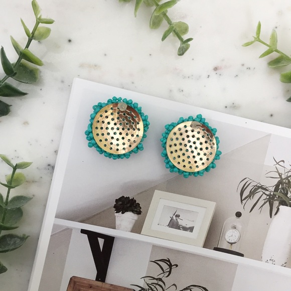 "Clémence" Earrings || Aqua Green Beaded Statement - Picture 3 of 9